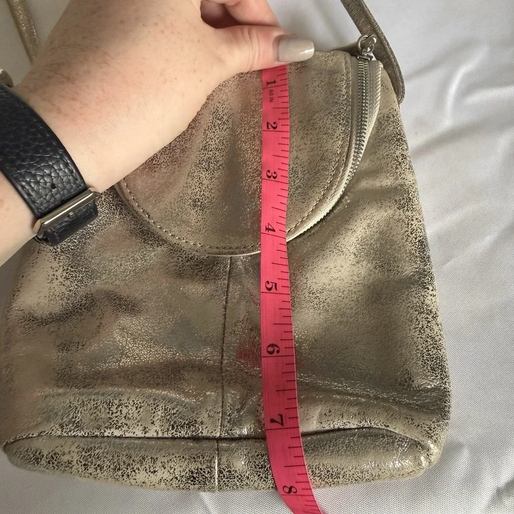 Hobo Small Leather Crossbody Shoulder Bag Pouch Purse Metallic Champagne